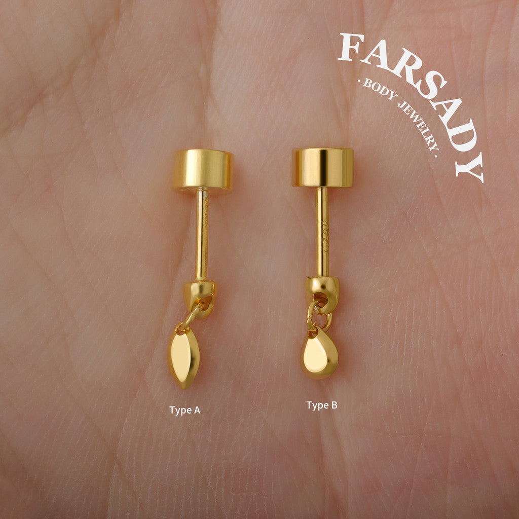 Gold Dew - 925 Silver Two Type Stud / Fits Cartilage Helix Tragus Lobe Piercing