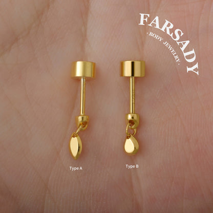 Gold Dew - 925 Silver Two Type Stud / Fits Cartilage Helix Tragus Lobe Piercing