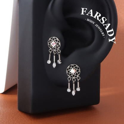 Dream Catcher - F136 Titanium Internally Threaded Stud / Fits Cartilage Helix Tragus Lobe Piercing