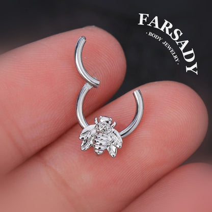 Bee Whisper - F136 Titanium Hinged Clicker Hoop / Fits 16G Septum Ring Helix Conch Cartilage Earring