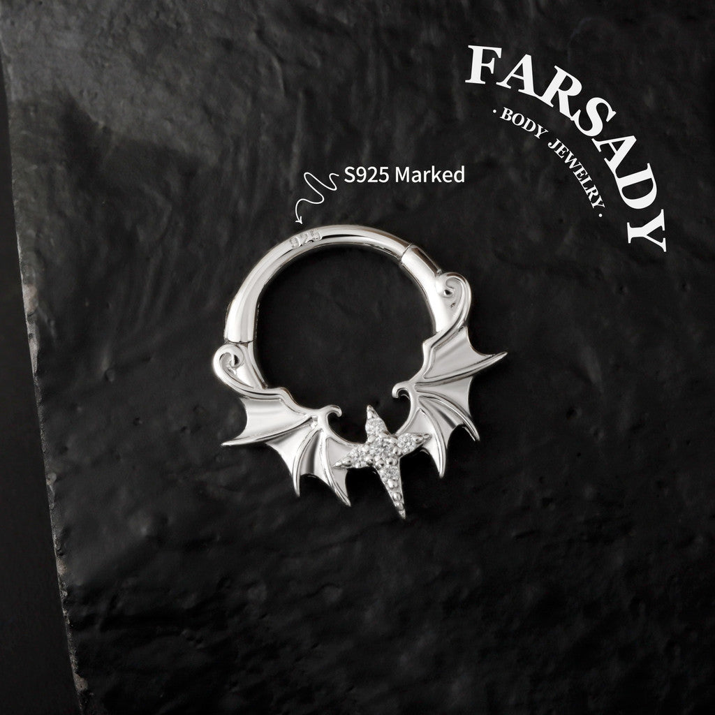 Dusk Wing - 925 Silver CZ Hinged Clicker Hoop / Fits 16G Septum Ring Helix Conch Daith Earring