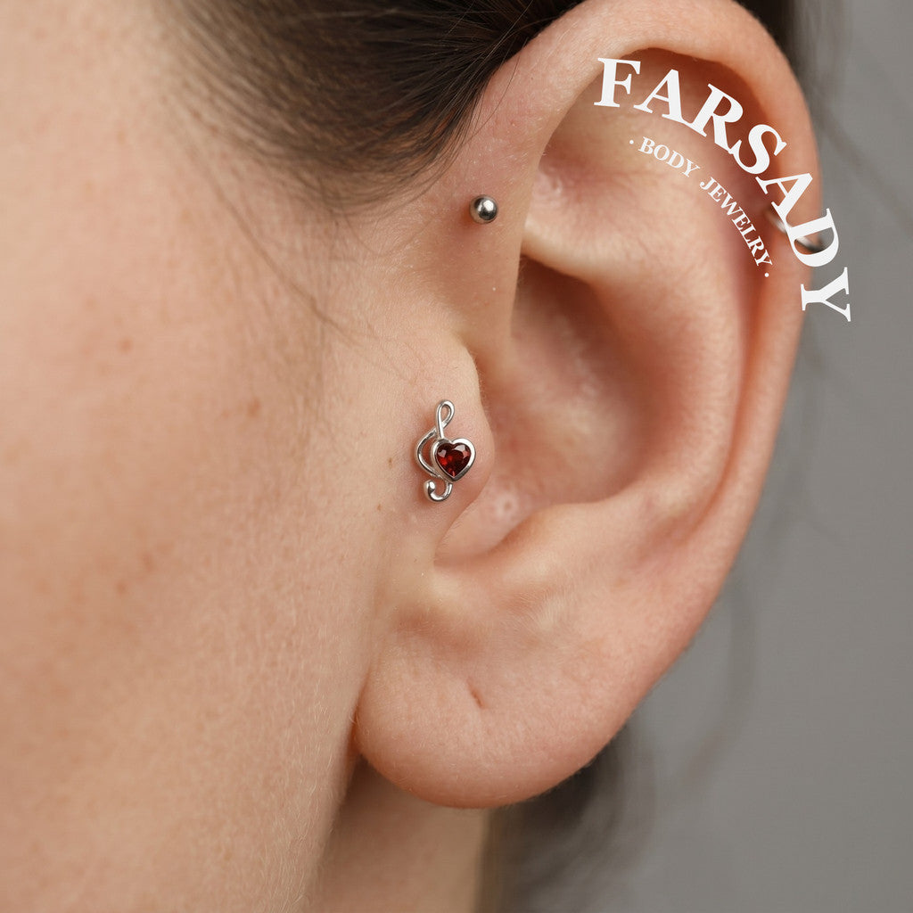 Crimson Clef - 925 Silver Threadless Stud / Fits Cartilage Helix Tragus Lobe Nostril Piercing