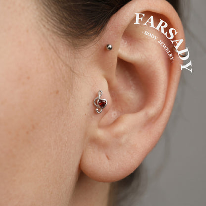 Crimson Clef - 925 Silver Threadless Stud / Fits Cartilage Helix Tragus Lobe Nostril Piercing
