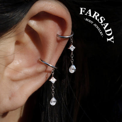 Elegant Titanium Teardrop Dangle Conch Earring, 18K Real Gold Plated Helix Ring, Hypoallergenic Waterproof Piercing Jewelry, 16G 8mm/10mm