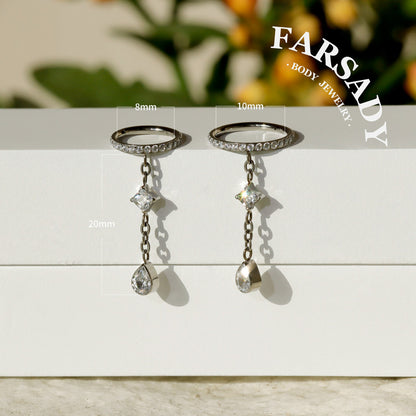 16G Titanium Cartilage Hoop with Sparkle Dangle, Gold Seamless Helix Ring Hypoallergenic, Silver Waterproof Conch Piercing Jewelry,8mm 10mm