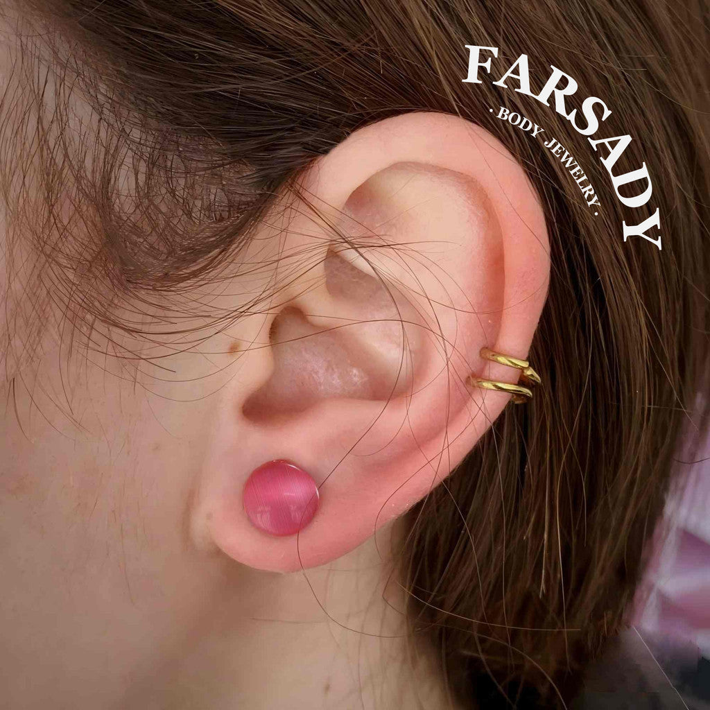 Pink Cat's Eye Stone Ear Plug Earrings 6mm-14mm Ear Gauges Stone Ear Stretchers Stretched Ears Lobe Piercing Body Jewelry