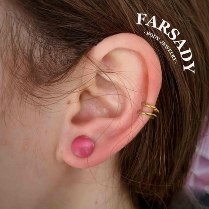 Pink Cat's Eye Stone Ear Plug Earrings 6mm-14mm Ear Gauges Stone Ear Stretchers Stretched Ears Lobe Piercing Body Jewelry