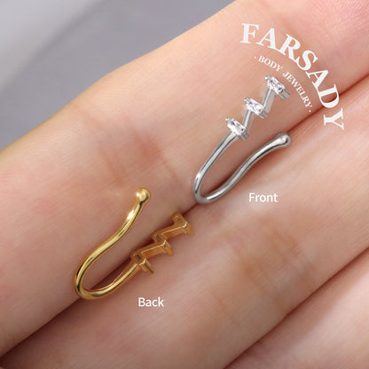 Zigzag Triple Glint - 925 Silver Fake Nose Ring / Fit Non-Pierced Nose Ring