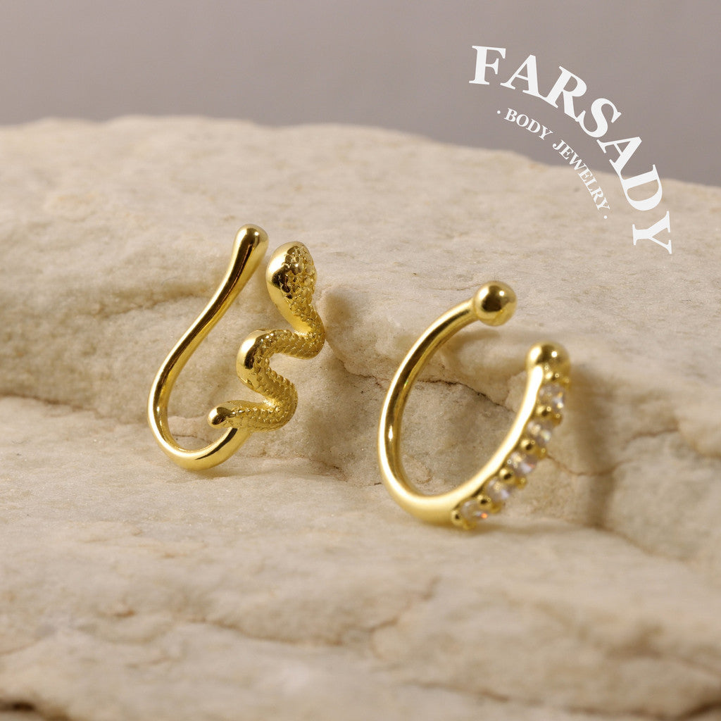 Golden Serpent Coil - 925 Silver Fake Nose Ring / Fit Non-Pierced Nose Ring
