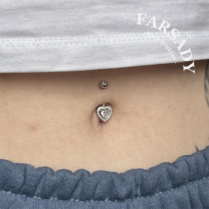 Embrace Heart - 925 Silver Clear CZ Belly Button Ring / Fits 14G Navel Piercing
