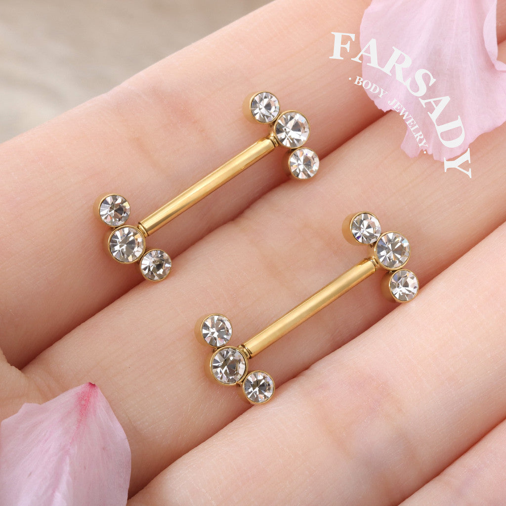 Triple Zircon - 2PCS Clear CZ Straight Barbell / Fits 16G Chest Piercing Nose Bridge