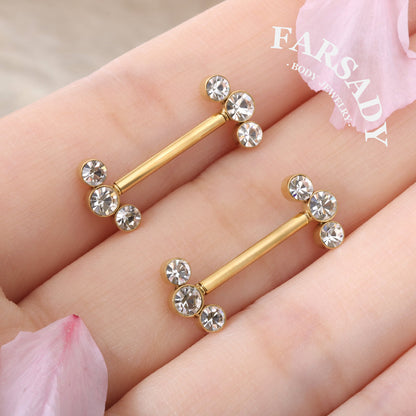 Triple Zircon - 2PCS Clear CZ Straight Barbell / Fits 16G Chest Piercing Nose Bridge
