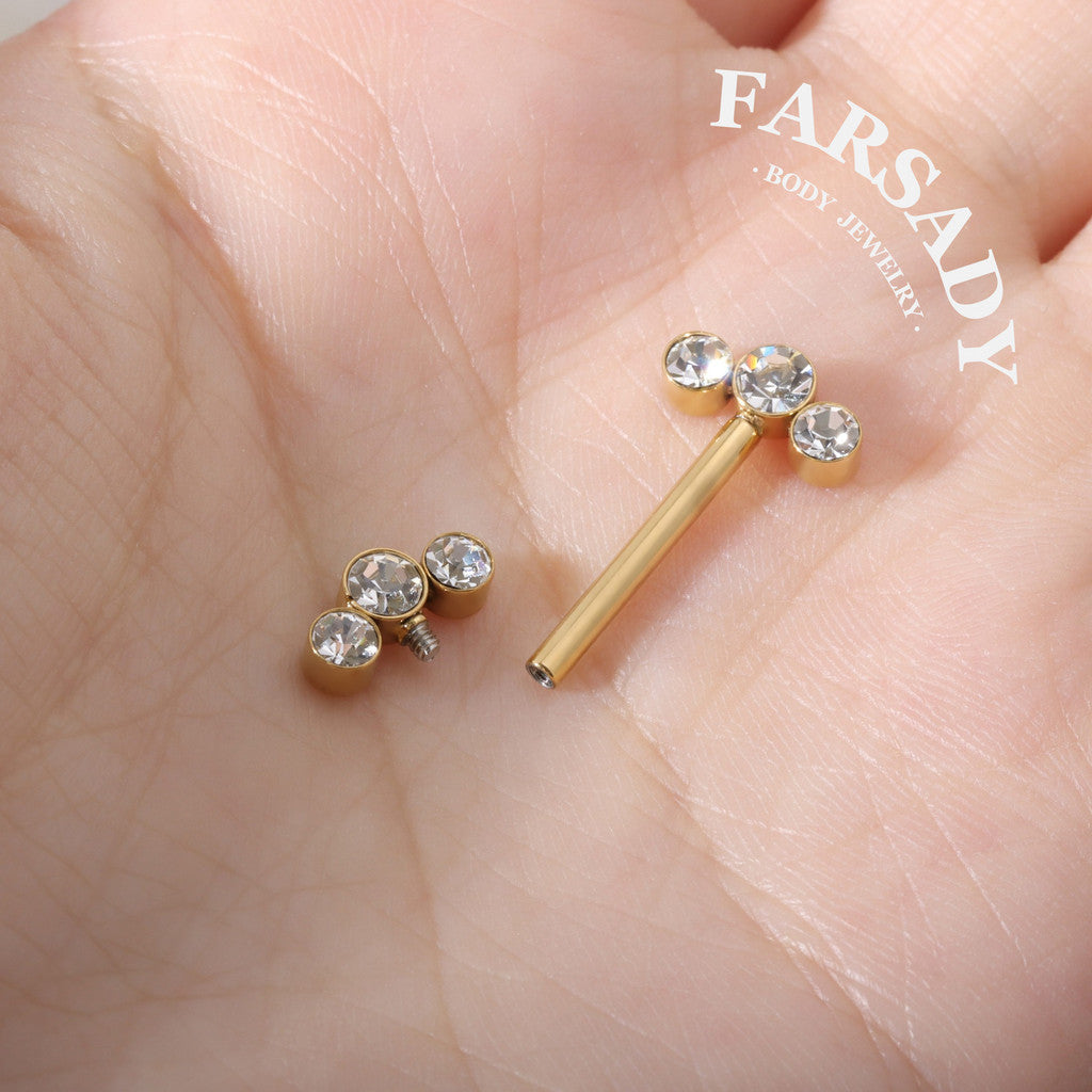 Triple Zircon - 2PCS Clear CZ Straight Barbell / Fits 16G Chest Piercing Nose Bridge