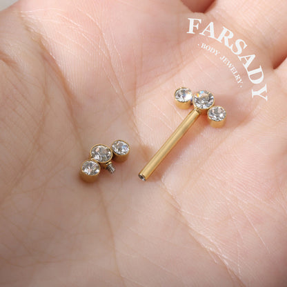Triple Zircon - 2PCS Clear CZ Straight Barbell / Fits 16G Chest Piercing Nose Bridge