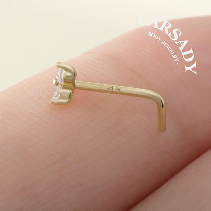 Snow Floret - Solid 14K Gold L-Shape Stud / Fit 20G Nostril Piercing