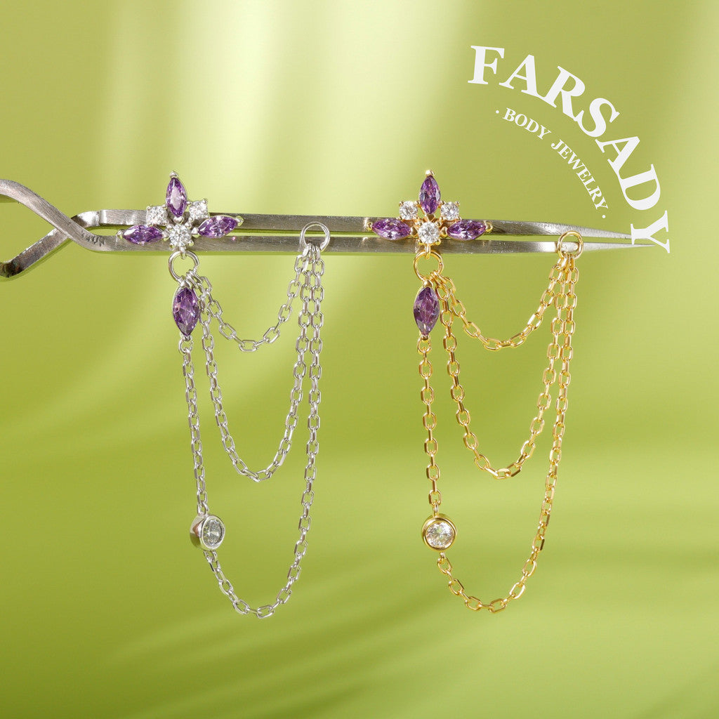 Violet Weave - 925 Silver Threadless Purple CZ Stud / Fits Cartilage Helix Tragus Lobe Earring