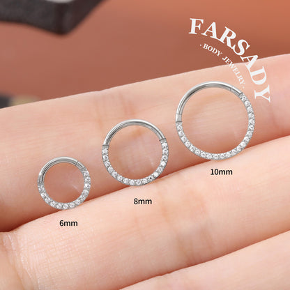 Circle Gleam - CZ Hinged Clicker Hoop / Fits 18G Nose Ring Helix Conch Cartilage Earring