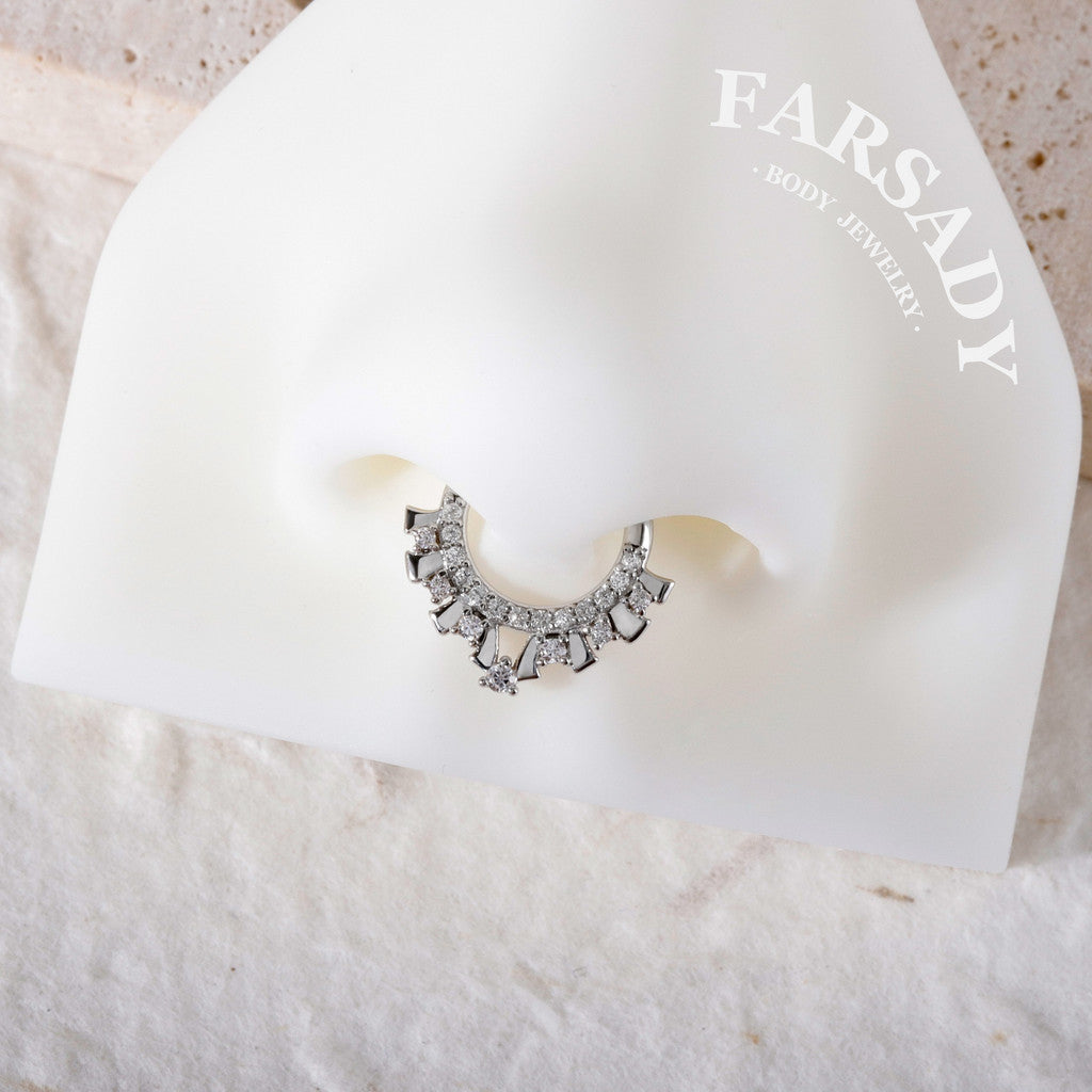 Star Fan - 925 Silver CZ Hinged Clicker Hoop / Fits 16G Septum Ring Helix Conch Daith Earring