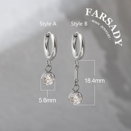 Lunar Pendulum - F136 Titanium CZ Hinged Clicker Hoop / Fits 18G Helix Conch Cartilage Earring