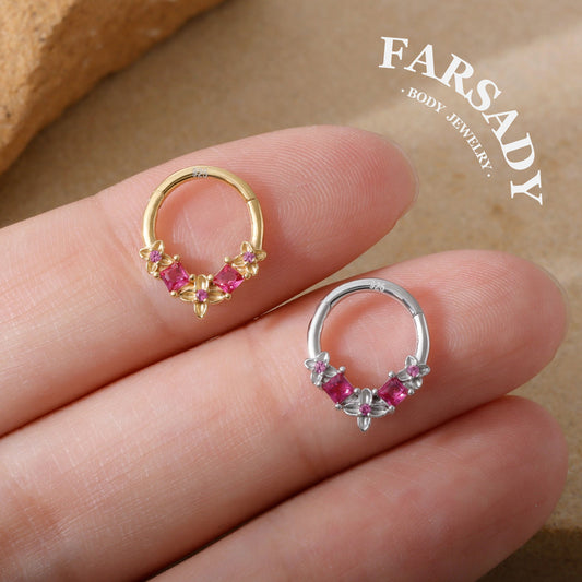 Fuchsia Arc - 925 Silver Hinged Clicker Hoop / Fits 16G Septum Ring Helix Conch Daith Earring
