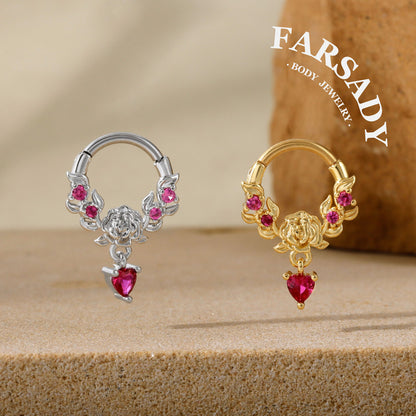Rose Vow - 316L Hinged Clicker Hoop / Fits 16G Septum Ring Helix Conch Cartilage Earring