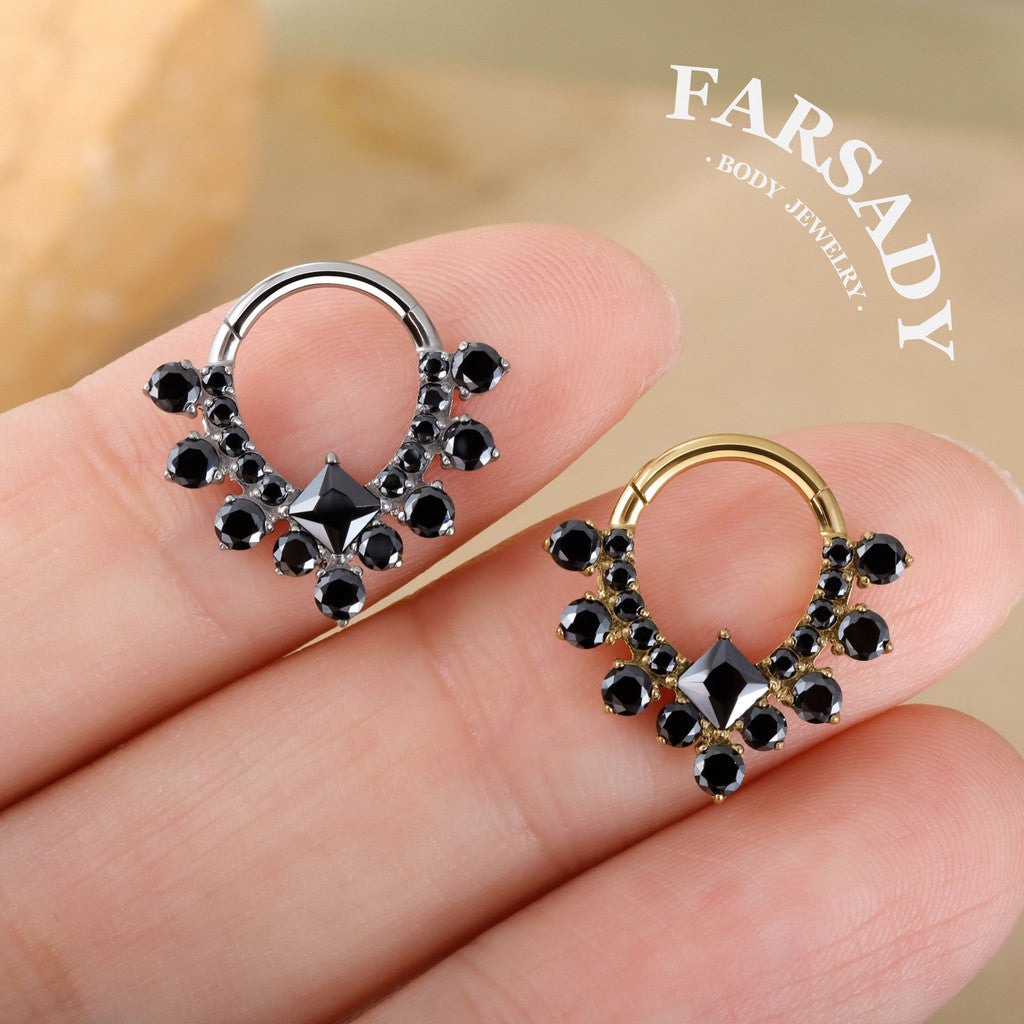 Obsidian Veil - F136 Titanium Hinged Clicker Hoop / Fits 16G Septum Ring Helix Conch Cartilage Earring