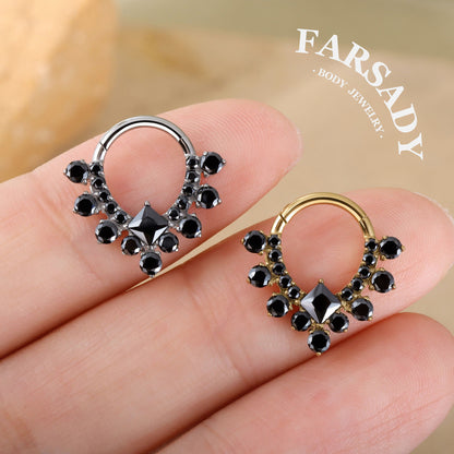 Obsidian Veil - F136 Titanium Hinged Clicker Hoop / Fits 16G Septum Ring Helix Conch Cartilage Earring