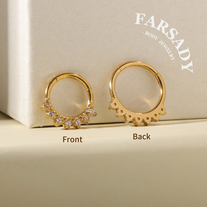 Petal Fringe - CZ Hinged Clicker Hoop / Fits 16G Septum Ring Helix Conch Cartilage Earring