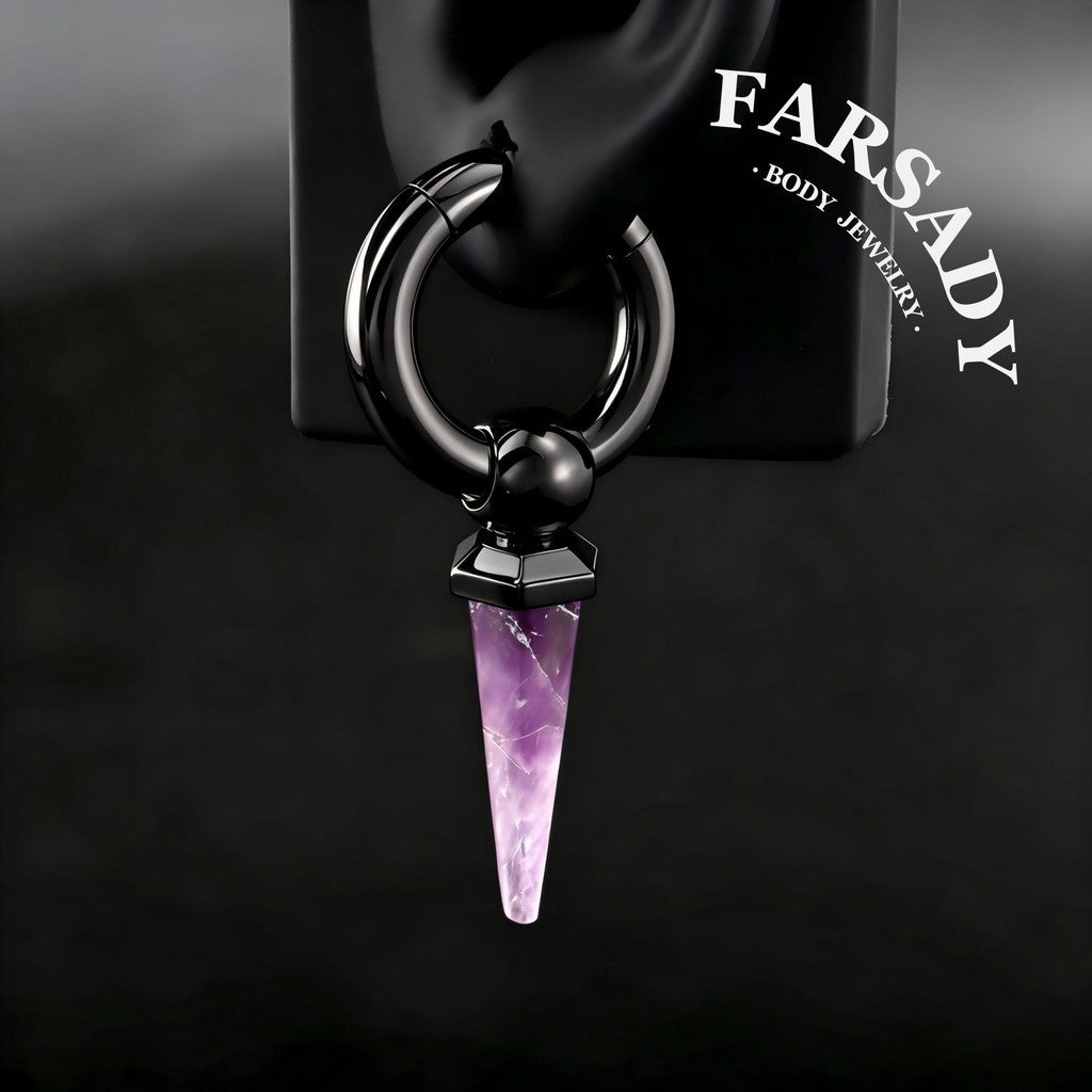 Amethyst Drop - 316L Magnetic Hinged Ear Weights / Fits 4G 2G Stretched Ear Lobes Tunnels Plugs
