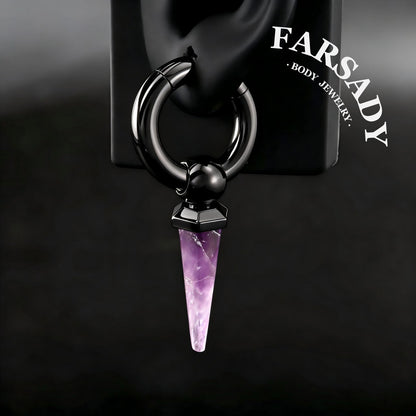 Amethyst Drop - 316L Magnetic Hinged Ear Weights / Fits 4G 2G Stretched Ear Lobes Tunnels Plugs