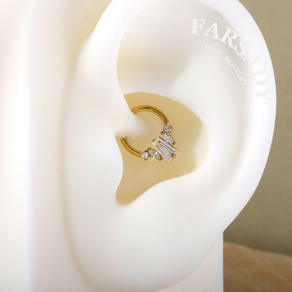 Crystal Obelisk - F136 Titanium Hinged Clicker Hoop / Fits 16G Septum Ring Helix Conch Cartilage Earring