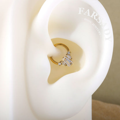Crystal Obelisk - F136 Titanium Hinged Clicker Hoop / Fits 16G Septum Ring Helix Conch Cartilage Earring