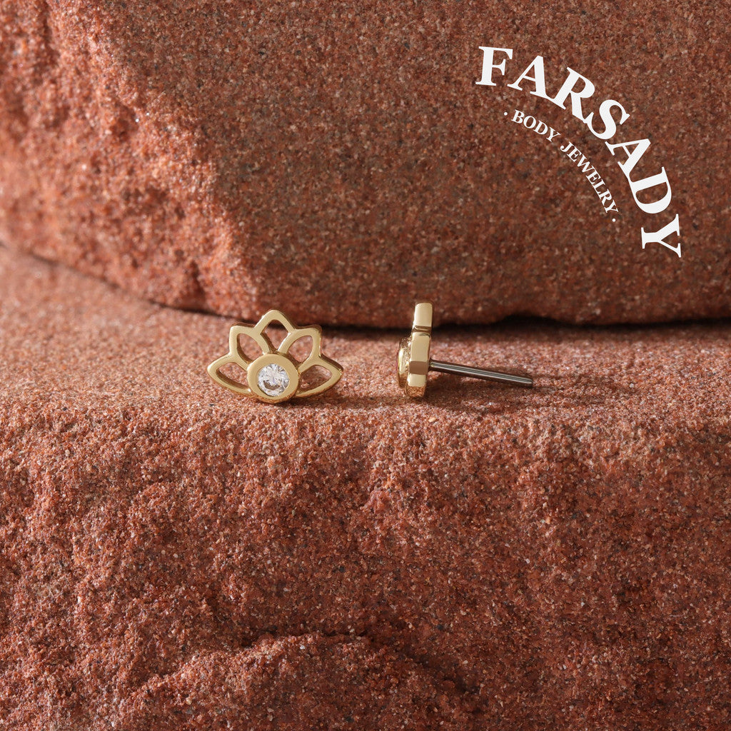 Lotus Radiance - Solid 14K Gold Threadless Stud / Fits Cartilage Helix Tragus Lobe Nostril Piercing