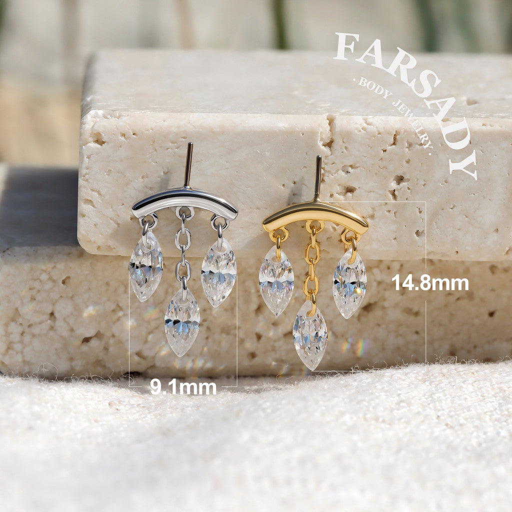 Marquis Veil - 925 Silver Threadless Stud / Fits Vertical Helix Hidden Rook Earring