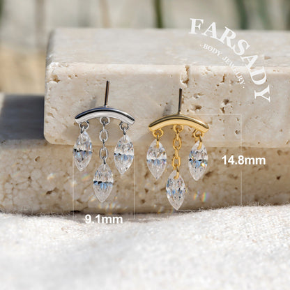 Marquis Veil - 925 Silver Threadless Stud / Fits Vertical Helix Hidden Rook Earring