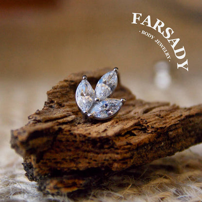 Three Marquise Leaf - F136 Titanium Internally Threaded Stud / Fits Cartilage Helix Tragus Lobe Nostril Piercing