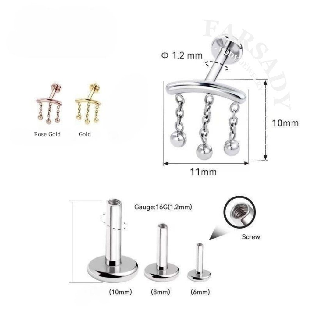 Bead Cascade - F136 Titanium Internally Threaded Stud / Fits Cartilage Helix Tragus Lobe Piercing