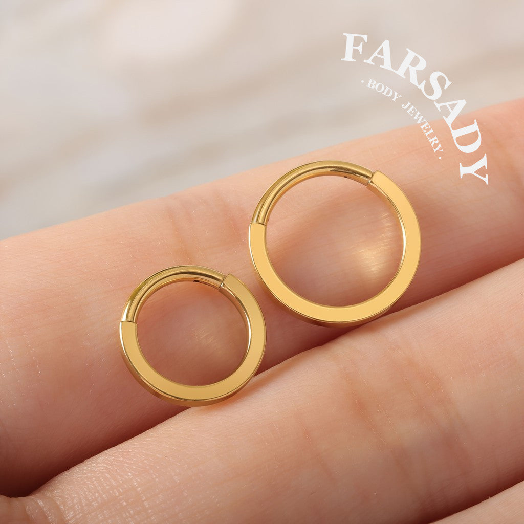 Rect Edge - ASTM F136 Titanium Hinged Clicker Hoop / Fits 16G Septum Ring Helix Conch Cartilage Earring / Elegant Minimal Piercing, Hypoallergenic Jewelry for Sensitive Skin
