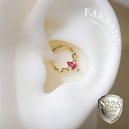 16G Sterling Silver Butterfly Hinged Daith Hoop Earring, Sterling Silver Daith Jewelry, Ruby Daith Hoop Earring, 8mm Cartilage Hoop, Gold Helix| Tragus Hoop