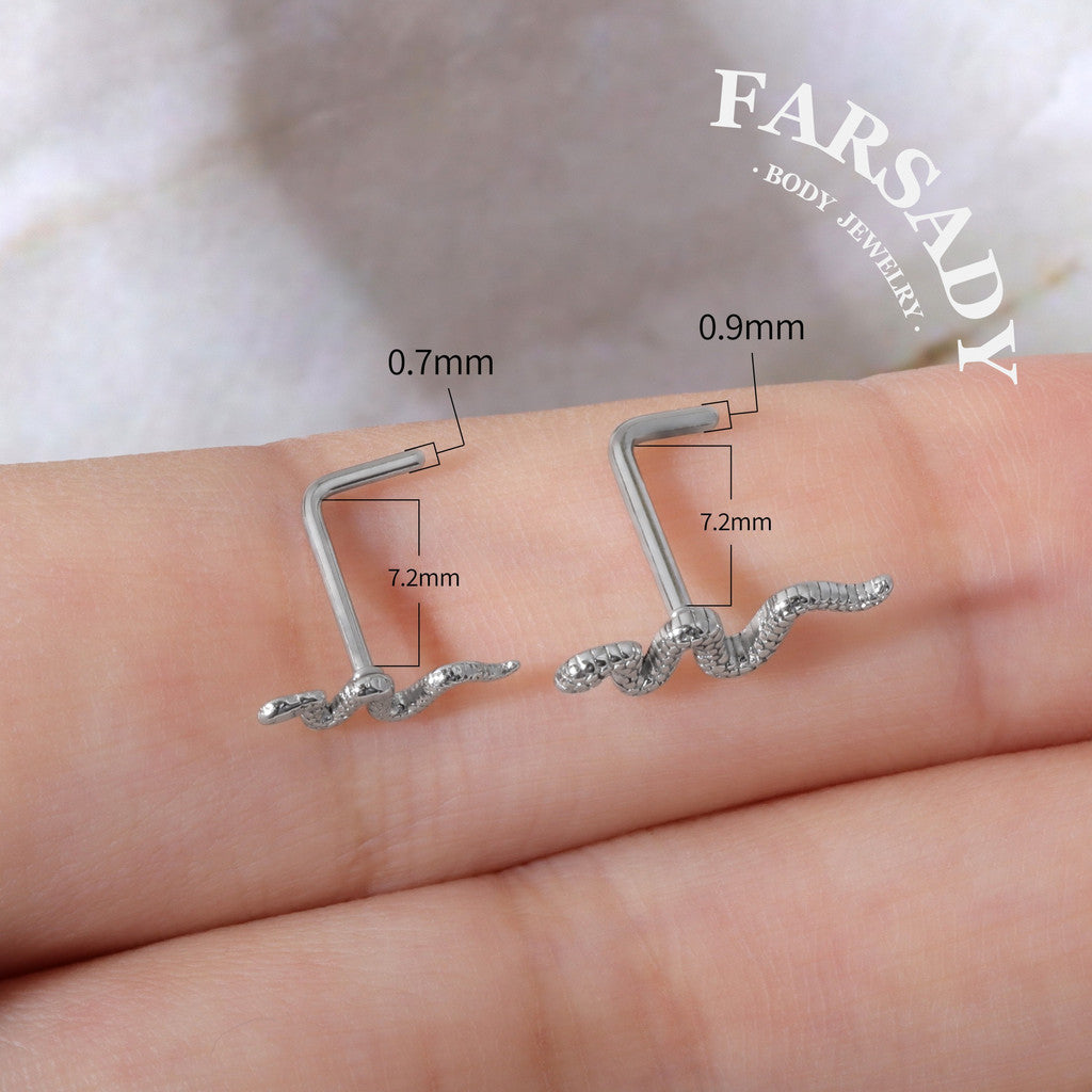 Textured Snake - L-Shape Nose Stud / Fit 18G 20G Nose Ring