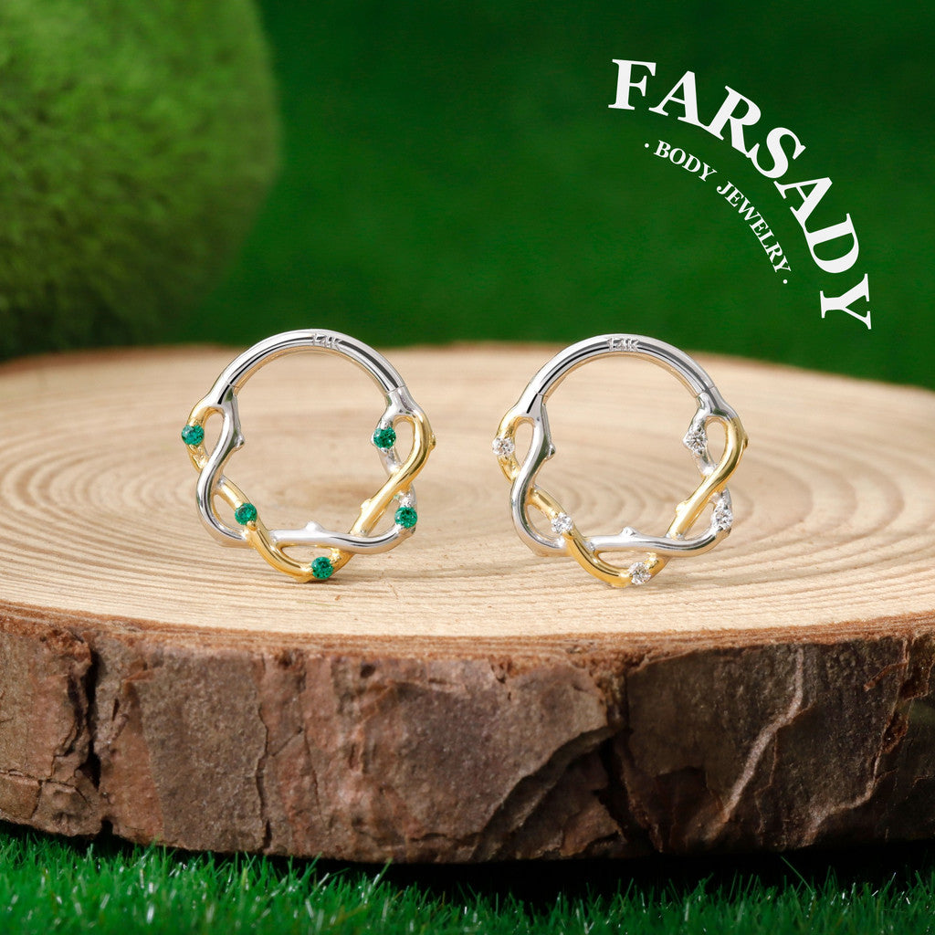Twig Entwine - Solid 14K Gold Hinged Clicker Hoop / Fits 16G Septum Ring Helix Conch Cartilage Earring