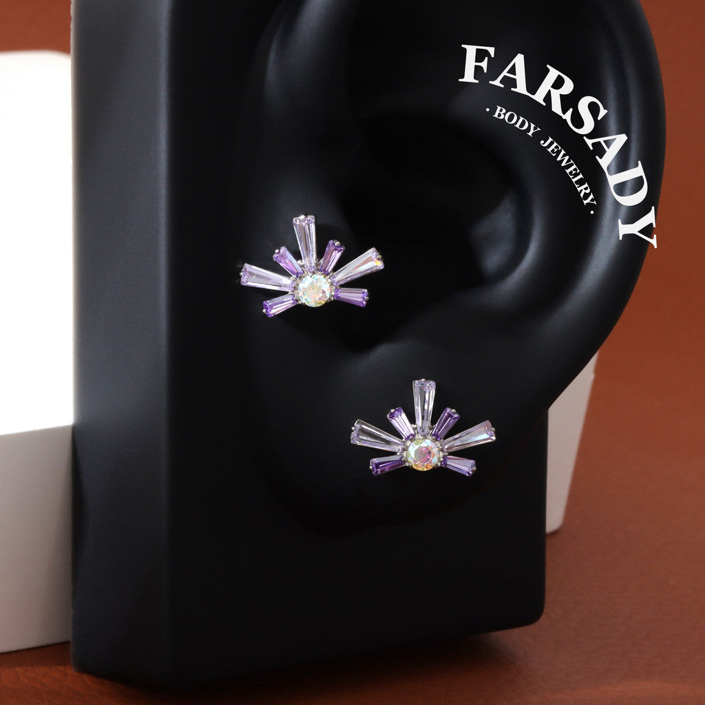 Lavender Burst- F136 Titanium Internally Threaded Stud / Fits Cartilage Helix Tragus Lobe Piercing