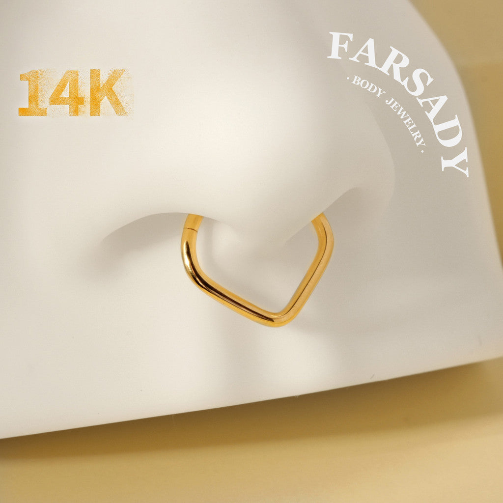 Golden Heartline - Solid 14K Gold Hinged Clicker Hoop / Fits 16G Septum Ring Helix Conch Cartilage Earring