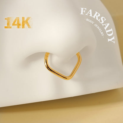 Golden Heartline - Solid 14K Gold Hinged Clicker Hoop / Fits 16G Septum Ring Helix Conch Cartilage Earring