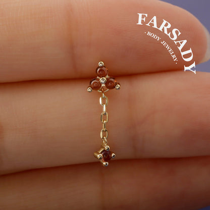Crimson Drop - 925 Silver Threadless Stud / Fits Cartilage Helix Tragus Lobe Earring