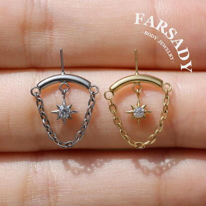 North Star Chain - F136 Titanium Threadless Stud / Fits Vertical Helix Hidden Rook Earring