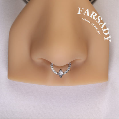 Marquise Arc - ASTM F136 Titanium Hinged Clicker Hoop / Fits 16G Septum Ring Helix Conch Cartilage Earring