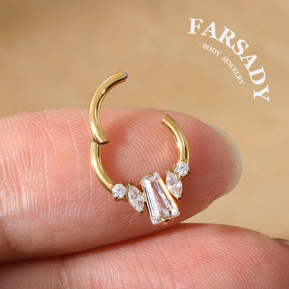Crystal Obelisk - F136 Titanium Hinged Clicker Hoop / Fits 16G Septum Ring Helix Conch Cartilage Earring