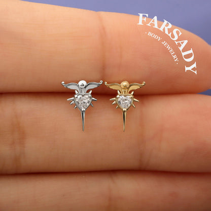 Winged Thorn - 925 Silver Threadless Stud / Fits Cartilage Helix Tragus Lobe Nostril Piercing