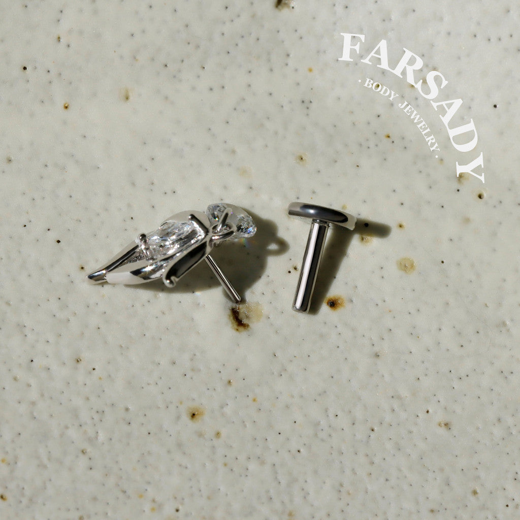 Lunar Bloom - 925 Silver Threadless Stud / Fits Cartilage Helix Tragus Lobe Piercing
